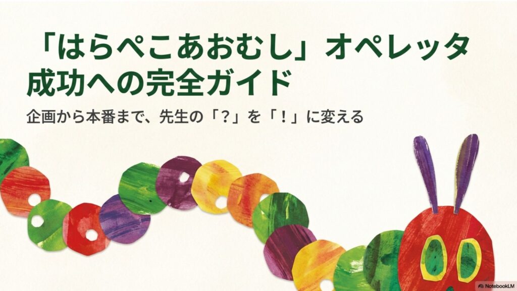 はらぺこあおむしのイラストとオペレッタ成功への完全ガイドのタイトル