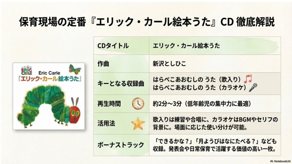 エリック・カール絵本うたCDの収録曲や活用法の詳細一覧表