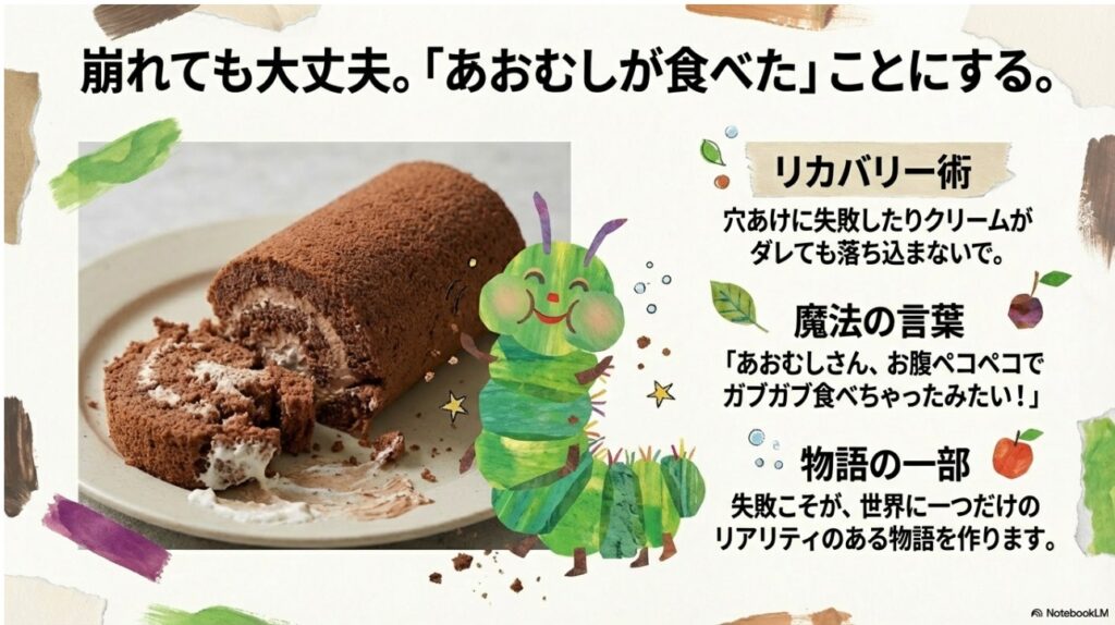 ケーキ作りで失敗してもあおむしさんが食べたことにするリカバリー術と魔法の言葉