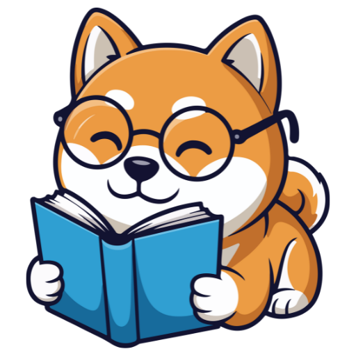 眼鏡をかけて本を読む柴犬のイラスト