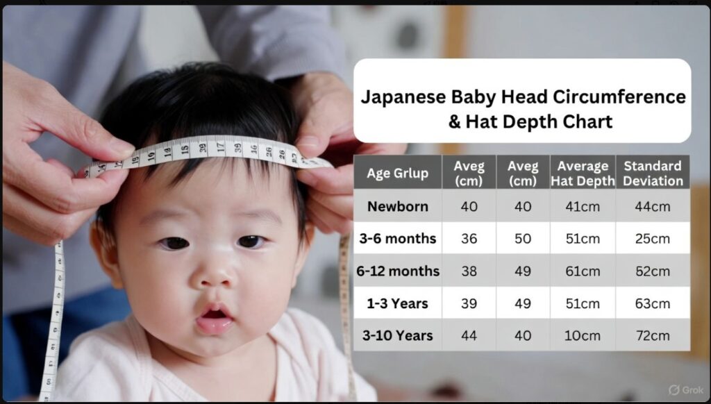 日本人の赤ちゃんの月齢別頭囲サイズ表と帽子の深さ目安（新生児からキッズまで）