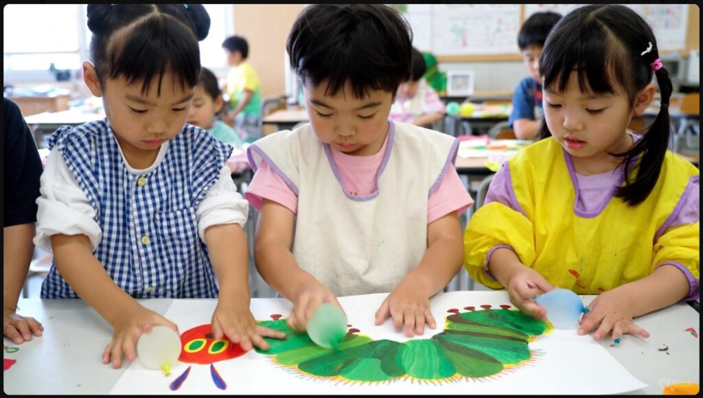 はらぺこあおむしの製作を楽しむ子供たち