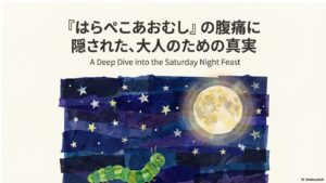 はらぺこあおむしの腹痛に隠された真実を探るメインビジュアル（スライド1枚目：『はらぺこあおむし』の腹痛に隠された、大人のための真実）