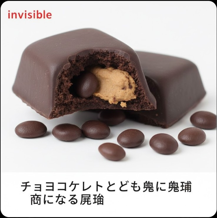 中にクリームが入った一口サイズのチョコレート菓子の断面