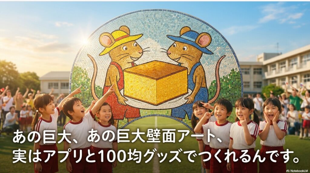 ぐりとぐら風モザイクアートの作り方！100均素材で運動会飾りをのアイキャッチ画像