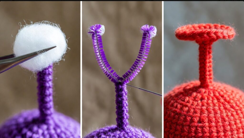 帽子の触角をピンと立たせる3つのコツ：綿詰め、モール芯、根元の編み方の工夫