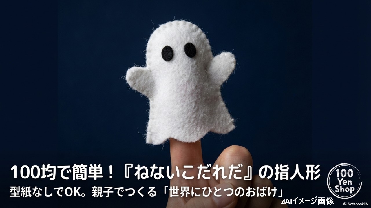 100均素材で作れる『ねないこだれだ』のおばけ指人形の完成イメージ