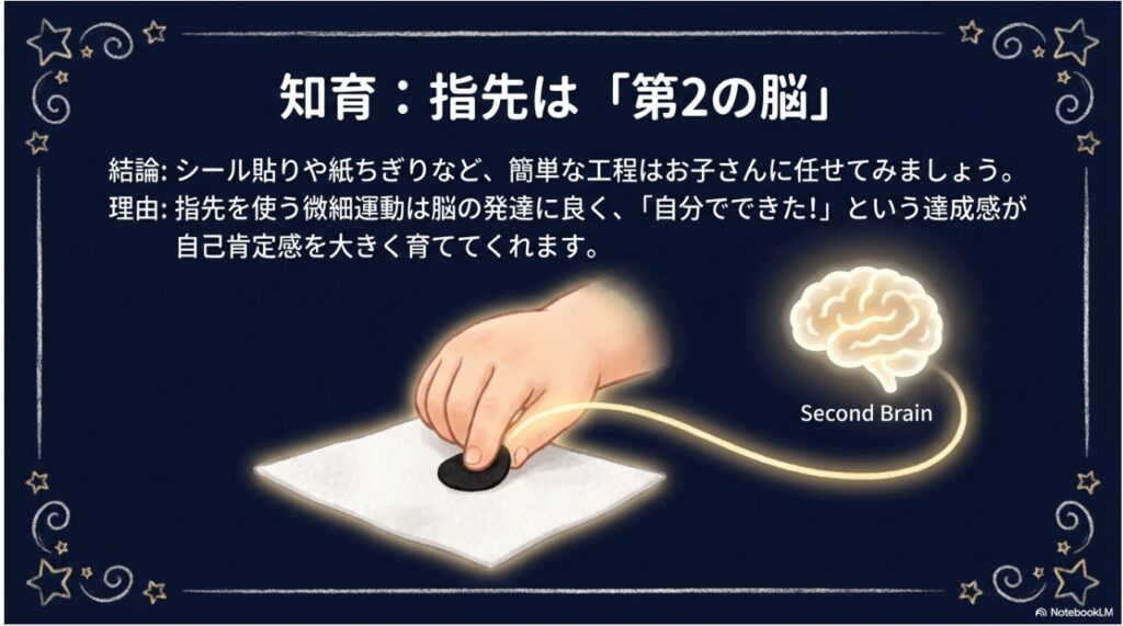 指先を使うシール貼りが脳の発達を促す知育効果のイメージ
