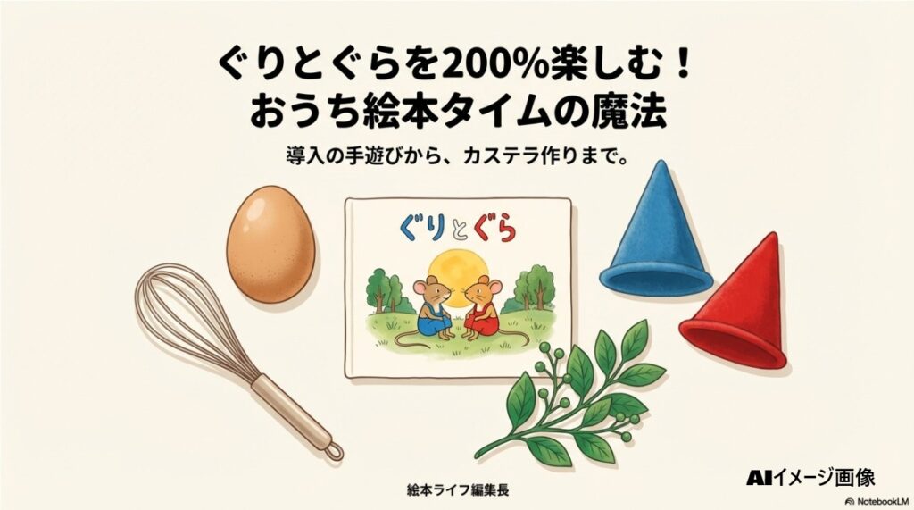 ぐりとぐらをおうちで200パーセント楽しむための導入手遊びとカステラ作りのイメージ画像