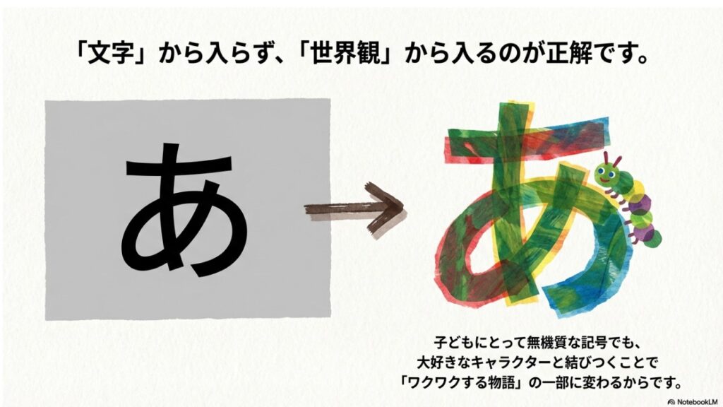 文字そのものより世界観から入るひらがな学習の比較図