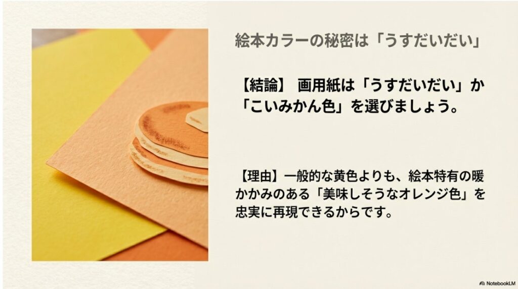 ほっとけーき製作に最適なうすだいだいとこいみかん色の画用紙の比較