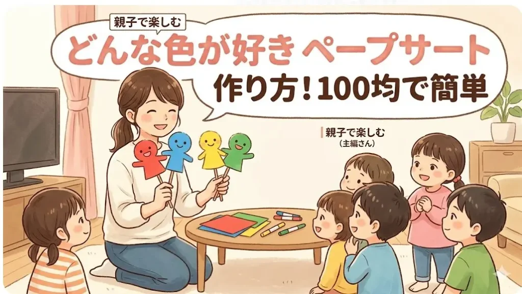 100均素材で簡単「どんな色が好き」ペープサート作り方！笑顔の編集長と楽しむ親子イラスト。