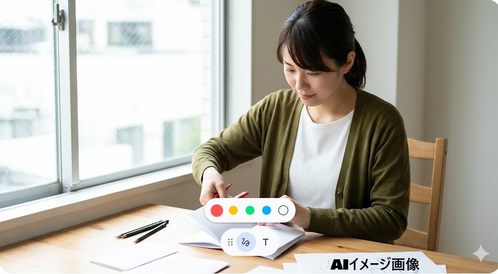 絵本の持ち込み用ダミー本を白い紙とホッチキスで丁寧に自作する日本人女性