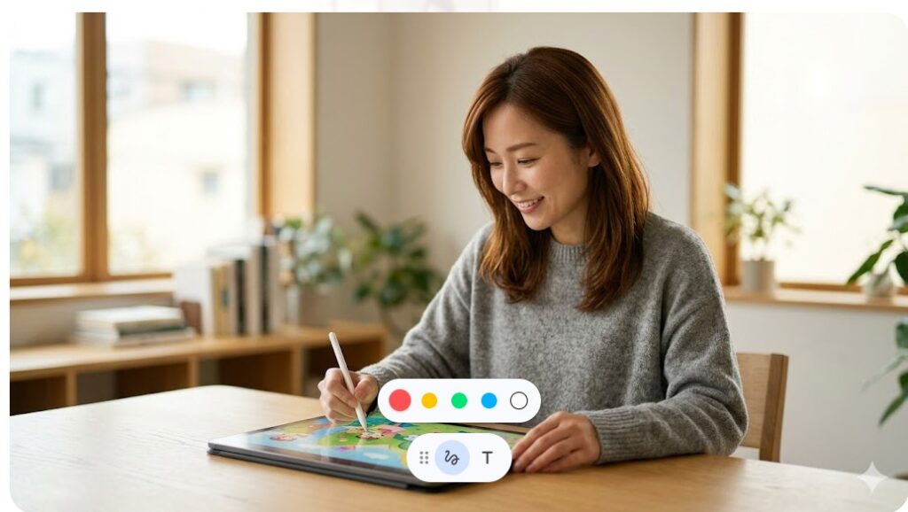 独自の視点を込めて絵本のイラストを細部までブラッシュアップする女性クリエイター